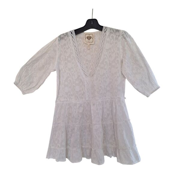 Z&L Europe Boho Tiered Babydoll Dress Oversized S White Cotton Balloon Sleeves - Picture 16 of 16